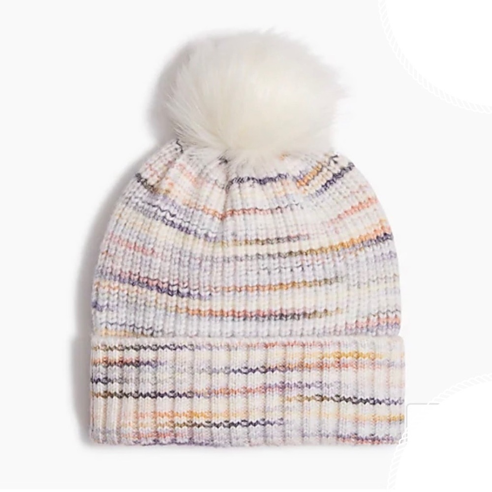 J.Crew Space Dye Pom Pom Hat White Multi J. Crew